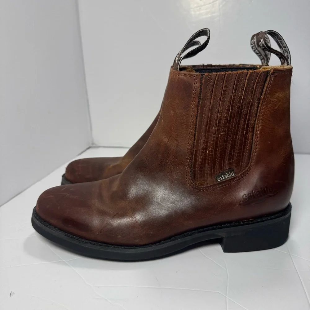 Establo Chelsea Work Boots Men’s 7.5 Brown Leather Elastic Ankle Mexico Made